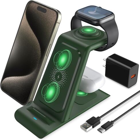 HATALKIN 3 in 1 Wireless Charging Station Compatible for Apple Products Multiple Devices Charger for Apple Watch ultra 10 9 8 7 SE 6 5 AirPods Pro iPhone 16 15 14 13 12 Pro Max/X/XS Fast Charger Stand in Saudi Arabia