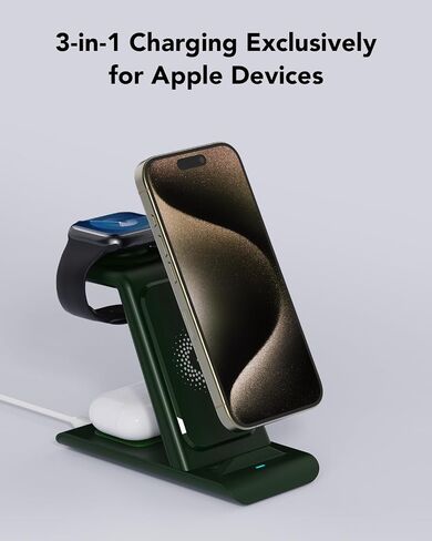 HATALKIN 3 in 1 Wireless Charging Station Compatible for Apple Products Multiple Devices Charger for Apple Watch ultra 10 9 8 7 SE 6 5 AirPods Pro iPhone 16 15 14 13 12 Pro Max/X/XS Fast Charger Stand in Saudi Arabia