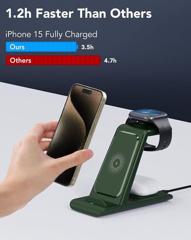 HATALKIN 3 in 1 Wireless Charging Station Compatible for Apple Products Multiple Devices Charger for Apple Watch ultra 10 9 8 7 SE 6 5 AirPods Pro iPhone 16 15 14 13 12 Pro Max/X/XS Fast Charger Stand in Saudi Arabia