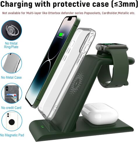 HATALKIN 3 in 1 Wireless Charging Station Compatible for Apple Products Multiple Devices Charger for Apple Watch ultra 10 9 8 7 SE 6 5 AirPods Pro iPhone 16 15 14 13 12 Pro Max/X/XS Fast Charger Stand in Saudi Arabia