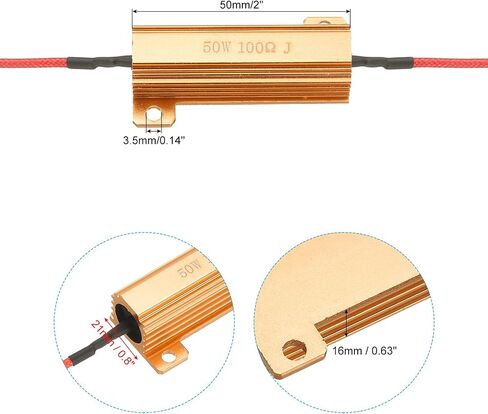 PATIKIL 50W 10 Ohm Aluminum Shell Resistor, 4Pcs Aluminum Housing Resistor with Clips Housed Case Wirewound Resistors Screw Tap Power Resistor, Golden in Saudi Arabia