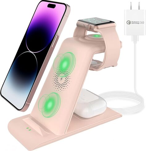 HATALKIN 3 in 1 Wireless Charging Station Compatible for Apple Products Multiple Devices Charger for Apple Watch ultra 10 9 8 7 SE 6 5 AirPods Pro iPhone 16 15 14 13 12 Pro Max/X/XS Fast Charger Stand in Saudi Arabia