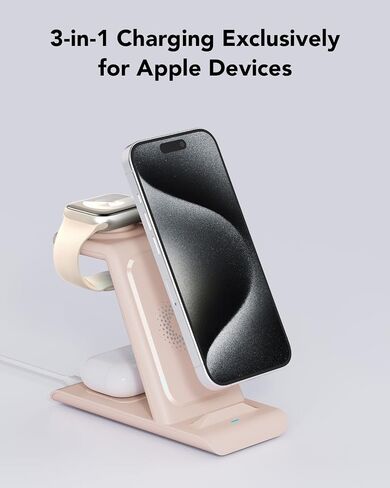 HATALKIN 3 in 1 Wireless Charging Station Compatible for Apple Products Multiple Devices Charger for Apple Watch ultra 10 9 8 7 SE 6 5 AirPods Pro iPhone 16 15 14 13 12 Pro Max/X/XS Fast Charger Stand in Saudi Arabia
