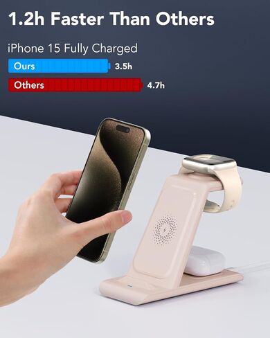 HATALKIN 3 in 1 Wireless Charging Station Compatible for Apple Products Multiple Devices Charger for Apple Watch ultra 10 9 8 7 SE 6 5 AirPods Pro iPhone 16 15 14 13 12 Pro Max/X/XS Fast Charger Stand in Saudi Arabia