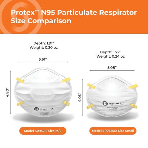 Shawmut Protex™ N95 Mask, Made in the USA NIOSH Approved, Particulate Respirators, Protective Face Mask for Dust, Construction, Medical, 1 Pack of 20 (Approval Number TC-84A-9295 / Model SR9520) in Kuwait