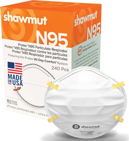 Shawmut Protex™ N95 Mask, Made in the USA NIOSH Approved, Particulate Respirators, Protective Face Mask for Dust, Construction, Medical, 1 Pack of 20 (Approval Number TC-84A-9295 / Model SR9520) in Saudi Arabia
