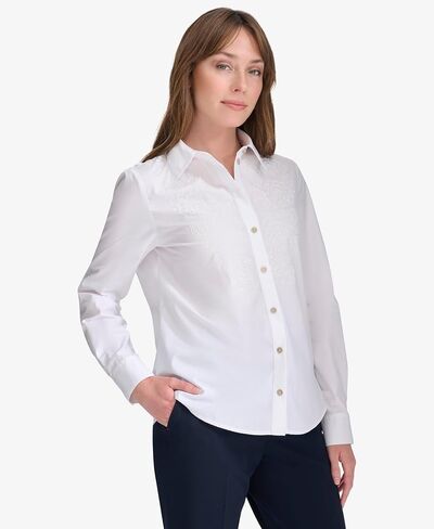 Tommy Hilfiger Women's Long Sleeve Collared Puff Printed Top in Saudi Arabia