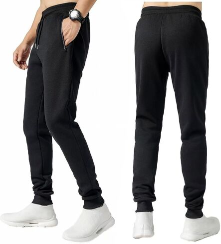 Mens 3 Pack Fleece Sports تمرين الركض الجيوب السوستة وملفات الرباط المبطنة بالركض المبطنة بالركض in Saudi Arabia