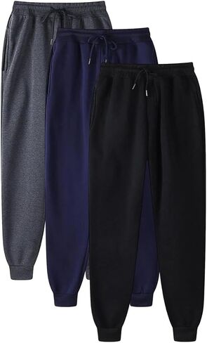 Mens 3 Pack Fleece Sports تمرين الركض الجيوب السوستة وملفات الرباط المبطنة بالركض المبطنة بالركض in Kuwait