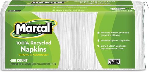 Marcal Lunch Napkins, 100% Recycled Disposable Paper Napkins - Single-Ply, Pack of 400 In a Convenient Draw & Store Resealable Bag 06506 in Kuwait