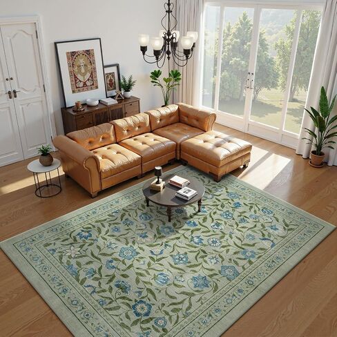 Collive Washable Entryway Rugs, Green 2 x 3 Spring Floral Rug Modern Soft Kitchen Carpet Non Slip, Vintage Bathroom Mats Stain Resistant Inside Front Door Mat for Entrance, Bedroom in Saudi Arabia