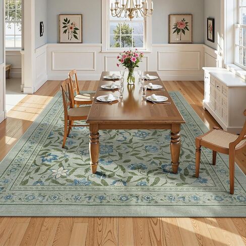 Collive Washable Entryway Rugs, Green 2 x 3 Spring Floral Rug Modern Soft Kitchen Carpet Non Slip, Vintage Bathroom Mats Stain Resistant Inside Front Door Mat for Entrance, Bedroom in Saudi Arabia