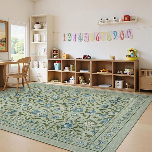 Collive Washable Entryway Rugs, Green 2 x 3 Spring Floral Rug Modern Soft Kitchen Carpet Non Slip, Vintage Bathroom Mats Stain Resistant Inside Front Door Mat for Entrance, Bedroom in Saudi Arabia