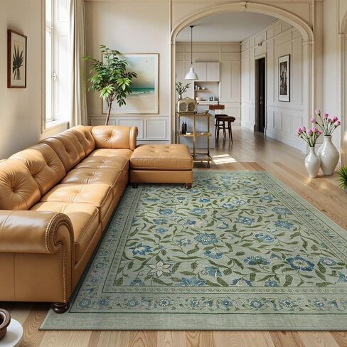 Collive Washable Entryway Rugs, Green 2 x 3 Spring Floral Rug Modern Soft Kitchen Carpet Non Slip, Vintage Bathroom Mats Stain Resistant Inside Front Door Mat for Entrance, Bedroom in Saudi Arabia