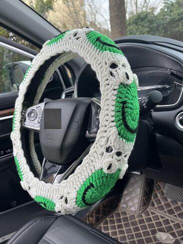Crochet Cartoon Frog Steering Wheel Cover for Women,Standard 14-15 Inch Size Fits Most Vehicles,Car Interior Accessories Decorations (A,Steering Wheel Cover) in Saudi Arabia