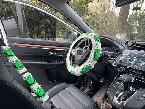 Crochet Cartoon Frog Steering Wheel Cover for Women,Standard 14-15 Inch Size Fits Most Vehicles,Car Interior Accessories Decorations (A,Steering Wheel Cover) in Saudi Arabia