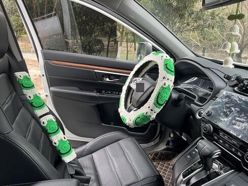 Crochet Cartoon Frog Steering Wheel Cover for Women,Standard 14-15 Inch Size Fits Most Vehicles,Car Interior Accessories Decorations (A,Steering Wheel Cover) in Saudi Arabia