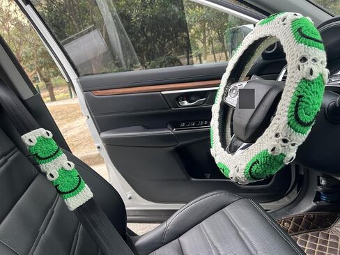 Crochet Cartoon Frog Steering Wheel Cover for Women,Standard 14-15 Inch Size Fits Most Vehicles,Car Interior Accessories Decorations (A,Steering Wheel Cover) in Saudi Arabia