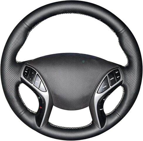 for Hy-undai Elantra 2011-2016 Avante i30 2012-2016, Hand Sewing Non-Slip Black Leather Car Steering Wheel Braid Cover in Saudi Arabia