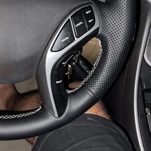 for Hy-undai Elantra 2011-2016 Avante i30 2012-2016, Hand Sewing Non-Slip Black Leather Car Steering Wheel Braid Cover in Saudi Arabia