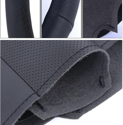 for Hy-undai Elantra 2011-2016 Avante i30 2012-2016, Hand Sewing Non-Slip Black Leather Car Steering Wheel Braid Cover in Saudi Arabia