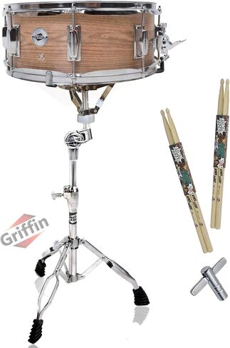 Griffin 14 "X 5.5" Snare Drum Kit (Poplarpro Edition) - قذيفة خشبية مع حامل ، 2 أزواج من عصي القيقب ، مفتاح ، 8 العروات المعدنية ومصفاة التغلب - إعداد الممارسة in Saudi Arabia