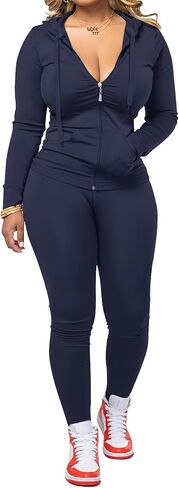 AUXDIO Women 2 Piece Outfits Casual Workout Sets Bodycon Tracksuit Zip Up Long Sleeve Hoodle Jacket Jogger Pants Set in Saudi Arabia