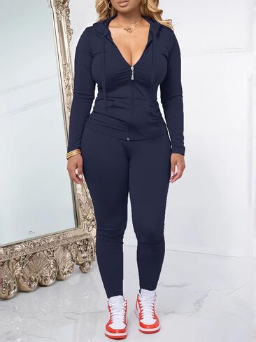 AUXDIO Women 2 Piece Outfits Casual Workout Sets Bodycon Tracksuit Zip Up Long Sleeve Hoodle Jacket Jogger Pants Set in Saudi Arabia