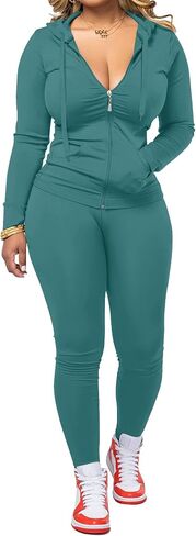 AUXDIO Women 2 Piece Outfits Casual Workout Sets Bodycon Tracksuit Zip Up Long Sleeve Hoodle Jacket Jogger Pants Set in Saudi Arabia