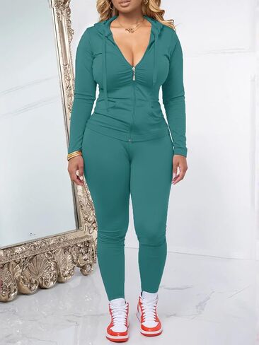 AUXDIO Women 2 Piece Outfits Casual Workout Sets Bodycon Tracksuit Zip Up Long Sleeve Hoodle Jacket Jogger Pants Set in Saudi Arabia