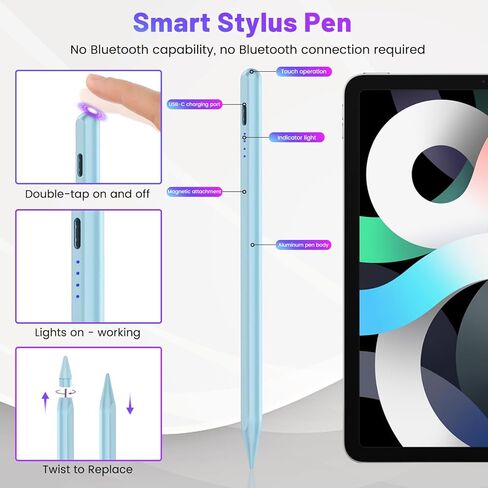 Pen for iPad (A16) 11th 10 Gen ، Charge Fast Pencil مع رفض الإمالة والنخيل ، القلم الرقمي للفترة 2018-2025 Apple iPad 6th-11/A16 ، Pro 13 "/12.9"/11 "/M4 ، AIR 3/4/5/M2/M3 ، MINI 5/6-PINK in Kuwait
