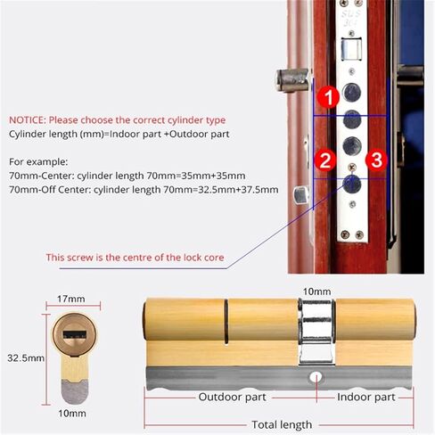 Brass Cylinder C Grade Copper Door Lock Core with 8 Keys Lock Core Double Open Hardware 1Pcs(90mm-Center) in Saudi Arabia