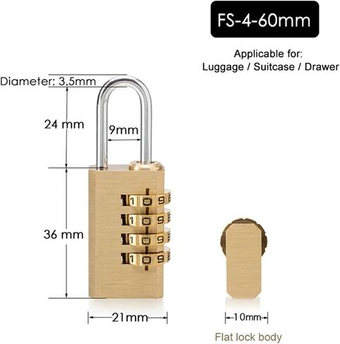 Solid Brass Copper Security Padlock Password Combination Code Lock for Gym Digital Locker Suitcase Drawer Lock Hardware 1Pcs(FS-3-75) in Saudi Arabia