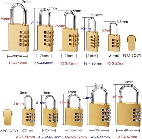 Solid Brass Copper Security Padlock Password Combination Code Lock for Gym Digital Locker Suitcase Drawer Lock Hardware 1Pcs(FS-3-75) in Saudi Arabia