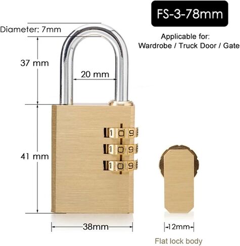 Solid Brass Copper Security Padlock Password Combination Code Lock for Gym Digital Locker Suitcase Drawer Lock Hardware 1Pcs(FS-3-75) in Saudi Arabia