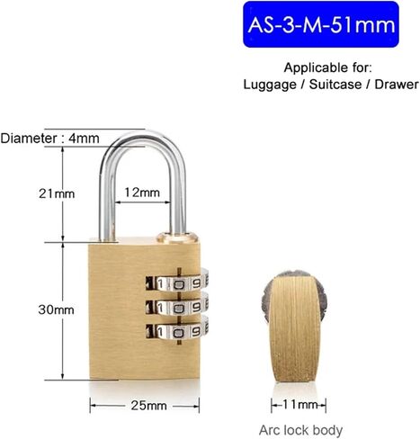 Solid Brass Copper Security Padlock Password Combination Code Lock for Gym Digital Locker Suitcase Drawer Lock Hardware 1Pcs(FS-3-75) in Saudi Arabia