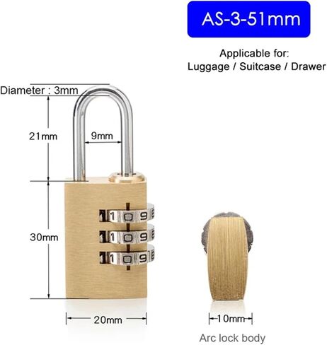 Solid Brass Copper Security Padlock Password Combination Code Lock for Gym Digital Locker Suitcase Drawer Lock Hardware 1Pcs(FS-3-75) in Saudi Arabia