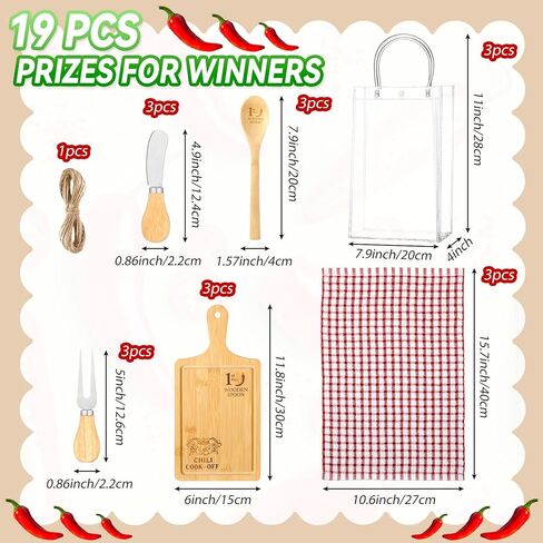 Patelai Set of 3 Chili Cook off Trophies Chili Cook off Prizes 1st 2nd 3rd Bamboo Cheese Board Butter Knives Fork Spoon Plaid Towel Gift Bags Competition Gifts for Men Women Festivals Decorations in Saudi Arabia