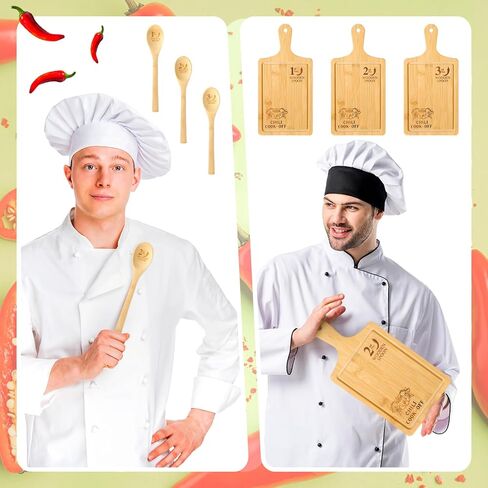 Patelai Set of 3 Chili Cook off Trophies Chili Cook off Prizes 1st 2nd 3rd Bamboo Cheese Board Butter Knives Fork Spoon Plaid Towel Gift Bags Competition Gifts for Men Women Festivals Decorations in Saudi Arabia