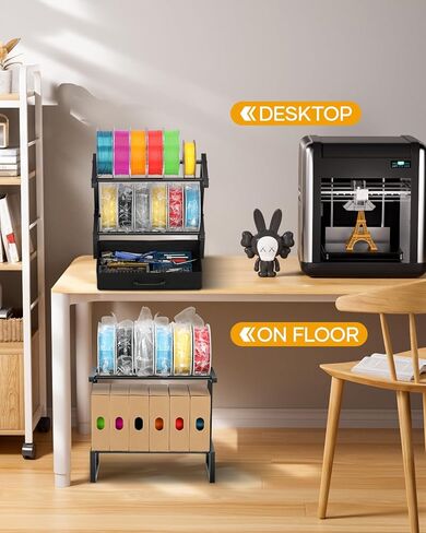 رف تخزين خيوط سطح المكتب من طابقين مع درج النسيج - رف براعة الطابعة ثلاثية الأبعاد لفيلال PLA/ABS/TPU ، منظم الطاولة للمكتب المنزلي ، استوديو ورشة العمل (الصف المزدوج الأسود) in Kuwait