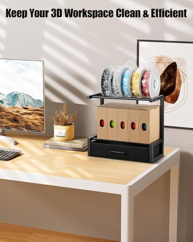 رف تخزين خيوط سطح المكتب من طابقين مع درج النسيج - رف براعة الطابعة ثلاثية الأبعاد لفيلال PLA/ABS/TPU ، منظم الطاولة للمكتب المنزلي ، استوديو ورشة العمل (الصف المزدوج الأسود) in Kuwait