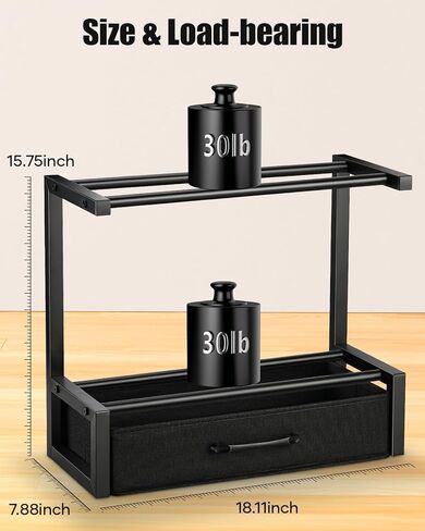 رف تخزين خيوط سطح المكتب من طابقين مع درج النسيج - رف براعة الطابعة ثلاثية الأبعاد لفيلال PLA/ABS/TPU ، منظم الطاولة للمكتب المنزلي ، استوديو ورشة العمل (الصف المزدوج الأسود) in Kuwait