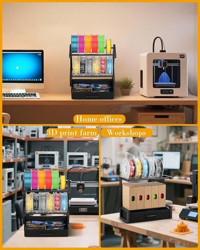 رف تخزين خيوط سطح المكتب من طابقين مع درج النسيج - رف براعة الطابعة ثلاثية الأبعاد لفيلال PLA/ABS/TPU ، منظم الطاولة للمكتب المنزلي ، استوديو ورشة العمل (الصف المزدوج الأسود) in Kuwait