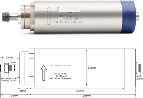 1.5kw ER11 65x204mm 220v air cooled spindle 4 bearings & 1.5kw VFD & 65mm bracket(220v) in Saudi Arabia