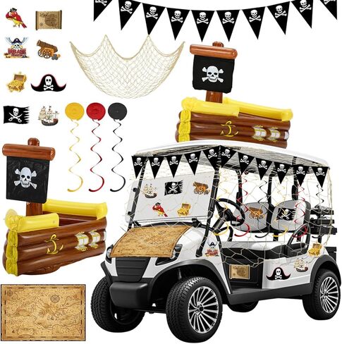 Soulchen 52 PCS Halloween Golf Cart Decorations Decorations Pirate Party Decorations 36 inch قابلة للنفخ قراصنة السفينة برودة خريطة الكنز خريطة دوامات لافتة الأسماك in Kuwait