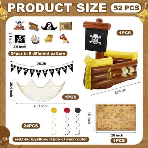 Soulchen 52 PCS Halloween Golf Cart Decorations Decorations Pirate Party Decorations 36 inch قابلة للنفخ قراصنة السفينة برودة خريطة الكنز خريطة دوامات لافتة الأسماك in Kuwait