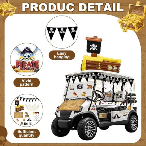 Soulchen 52 PCS Halloween Golf Cart Decorations Decorations Pirate Party Decorations 36 inch قابلة للنفخ قراصنة السفينة برودة خريطة الكنز خريطة دوامات لافتة الأسماك in Kuwait