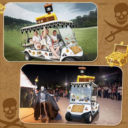 Soulchen 52 PCS Halloween Golf Cart Decorations Decorations Pirate Party Decorations 36 inch قابلة للنفخ قراصنة السفينة برودة خريطة الكنز خريطة دوامات لافتة الأسماك in Kuwait