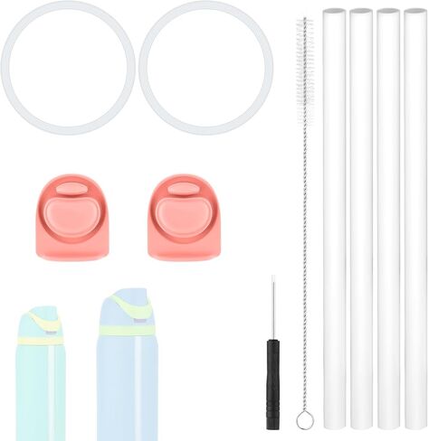 Replacement Parts Kit Accessories for Owala Freesip 24oz 32oz, 2 Bottle Lid Top Stopper Plug 2 Bottle Gasket Seal Ring with Screwdriver Cleaner Straw Brush and 4 Straw in Saudi Arabia