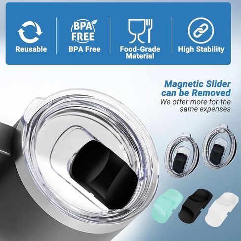 20 oz Tumbler Lids,Magnetic Tumbler Lid Replacement for YETI, 2 Pack Black Tumbler Lids & 3 Pack Magnetic Slider, 10/24 oz Mug and 10 oz Lowball, Travel Spill Proof Cup Lids Covers BPA Free in Saudi Arabia